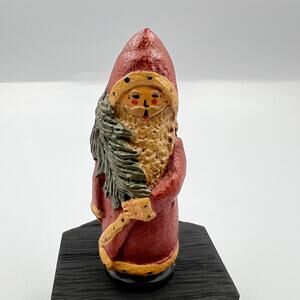 Vtg Folk Art Handmade Wooden Old World Santa Claus Small‎ 5" Figurine Christmas